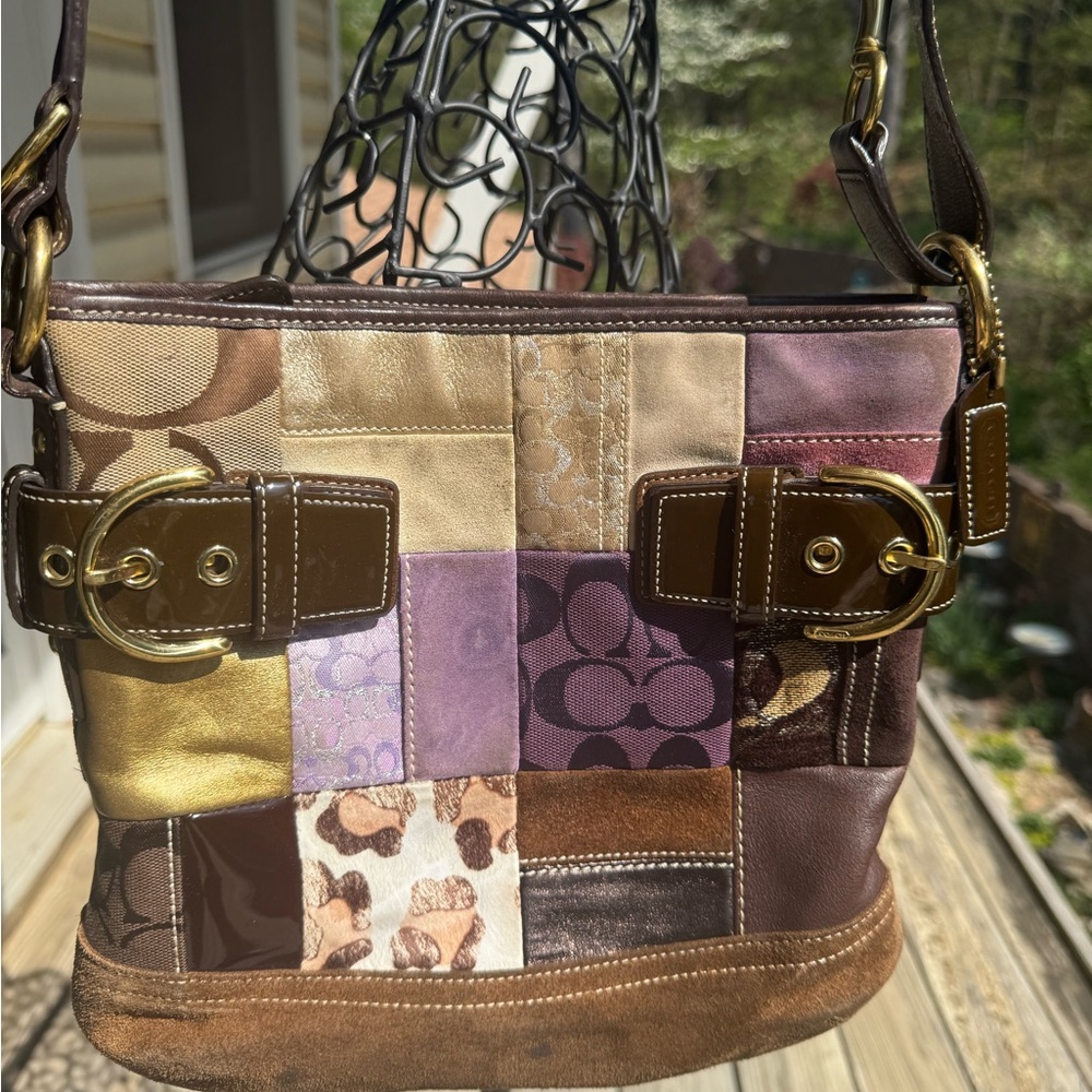 SOLD!!!! COACH Signature Patchwork Shoulder Bag – Mixed Leather &‎ Suede 💜✨